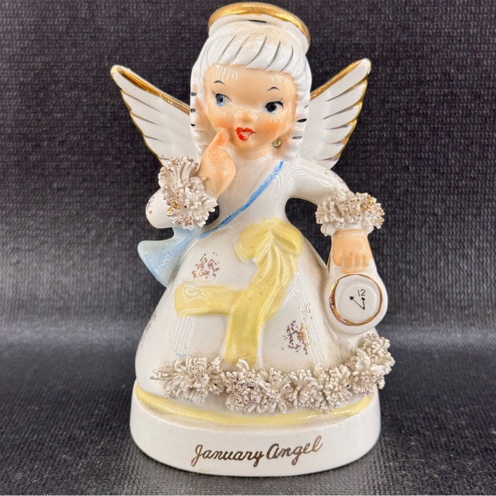 Vintage Napco Ceramic January Birthday Angel Figurine New Years A1361 Japan 1950